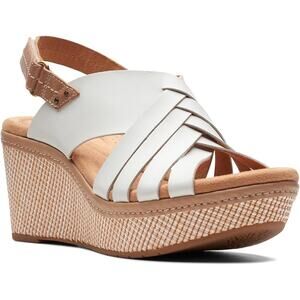 NWT Clarks Elleri Grace White Leather Wedge Sandals Women’s Size 11 Comfort